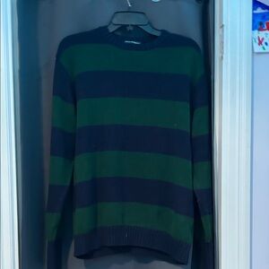 Brandy Melville Green and Black Striped Crewneck Sweater
